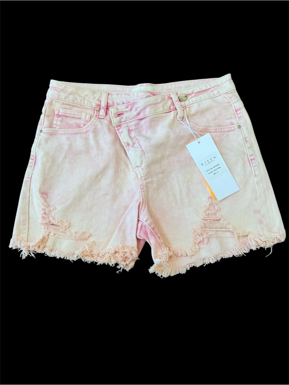 🆕 Risen Acid Pink Distressed Crossover Denim Shorts